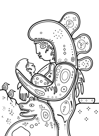 Mother And Child By David Morrisseau Coloring Page